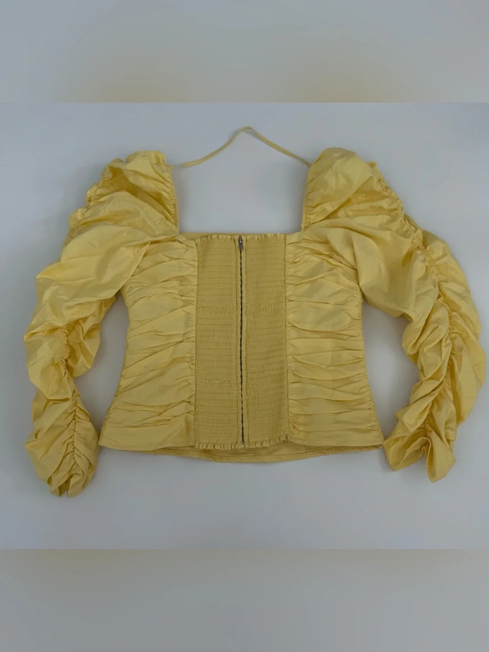 Reformation Joi Top Ruched Yellow Puff Sleeve Square Neck Smocked Size 10 $148